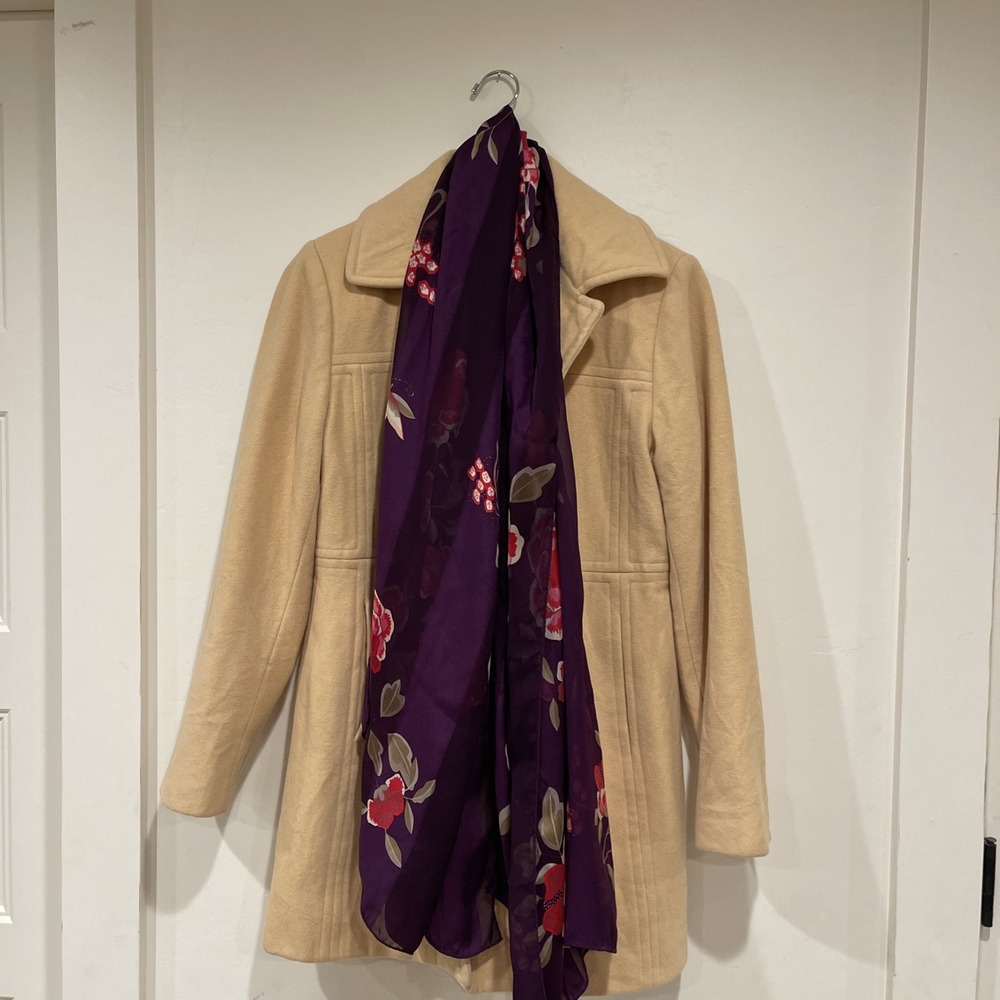 Wolford Silk Scarf Purple Floral Butterfly Sheer Stripe Luxury‎ Mesh Wrap Art - Picture 2 of 7